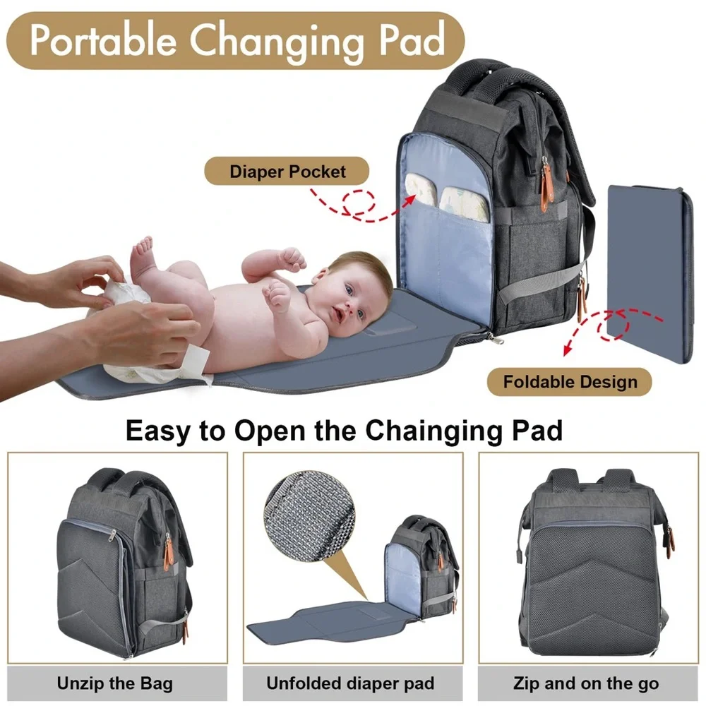 Super Compact Ergonomic Diaper Bag with Waterproof Portable Changing Pad